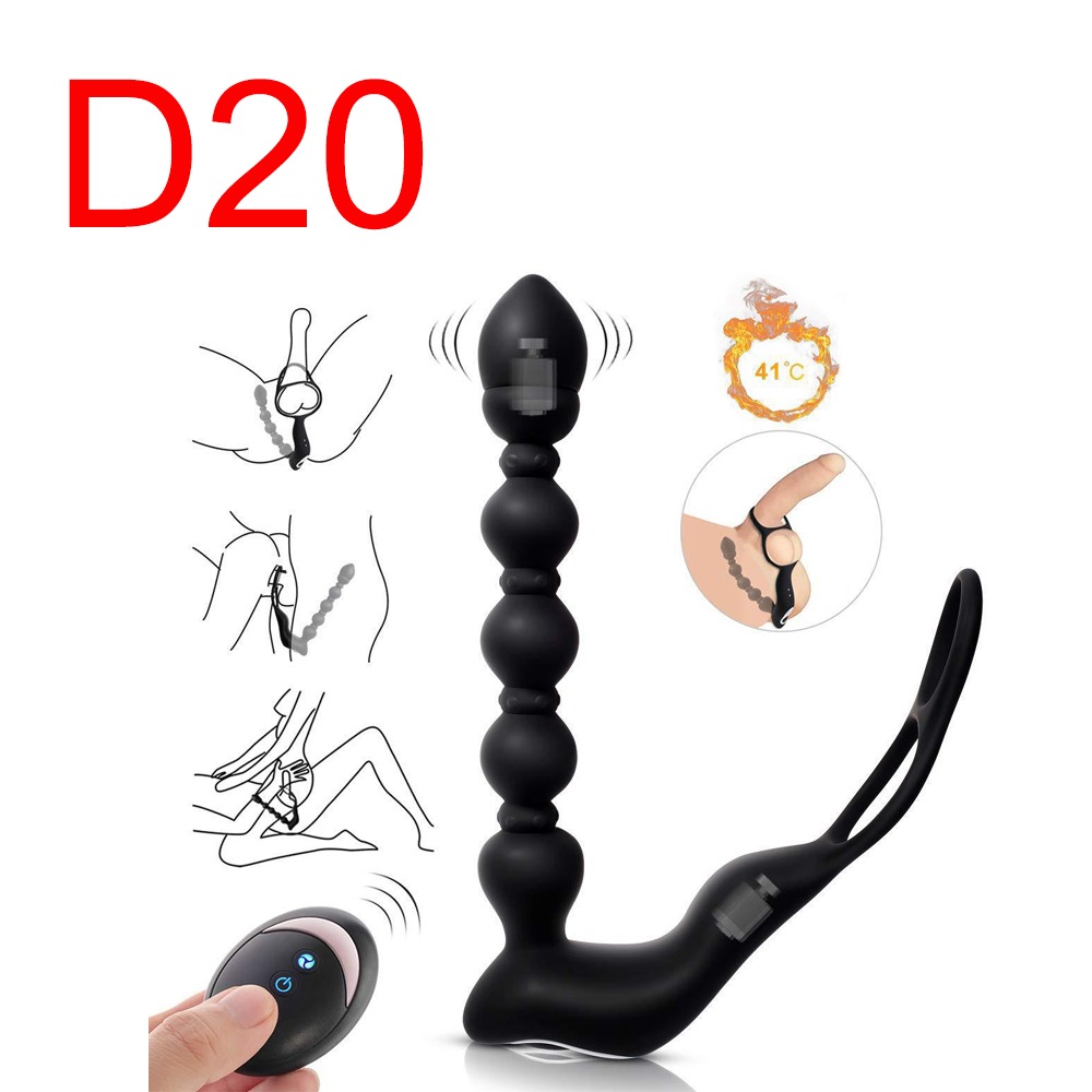 Anal Beads and Cock Ring Vibrator with Heating, 41 °C, 16 cm